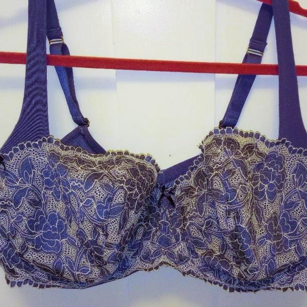Cacique Blue White Floral Lace Underwire Bra 44DDD